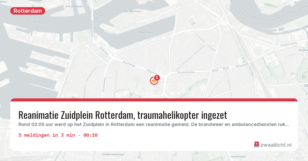 Kaart van de activiteitspiek bij Rotterdam