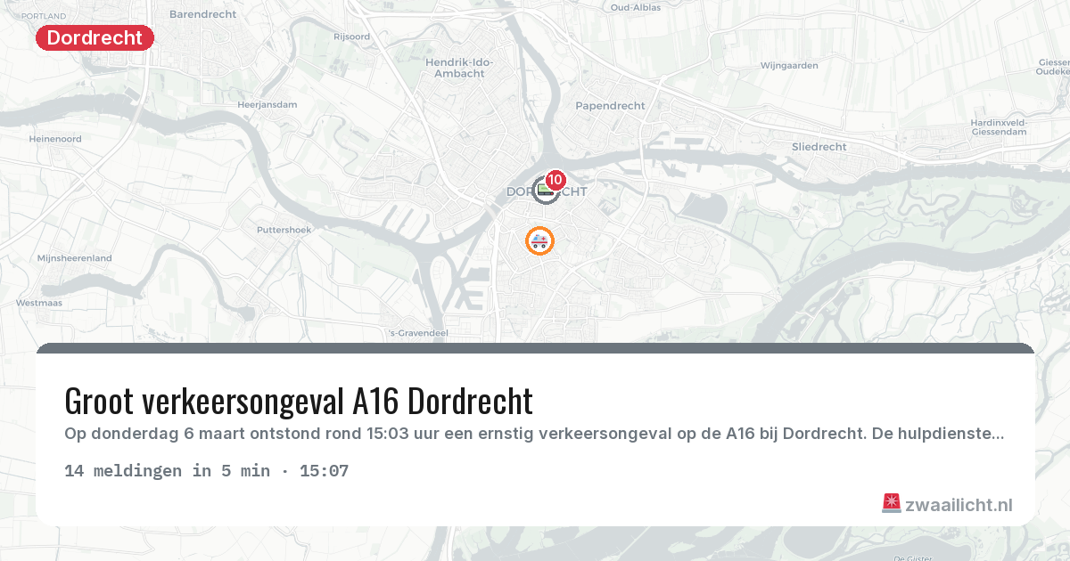 Kaart van de activiteitspiek bij Dordrecht