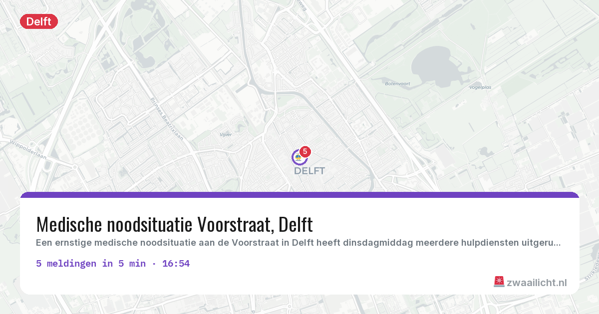 Kaart van de activiteitspiek bij Delft