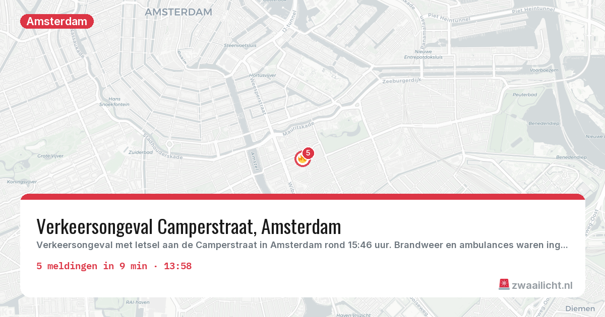 Kaart van de activiteitspiek bij Amsterdam