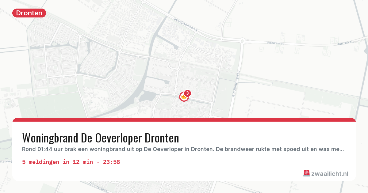 Kaart van de activiteitspiek bij Dronten