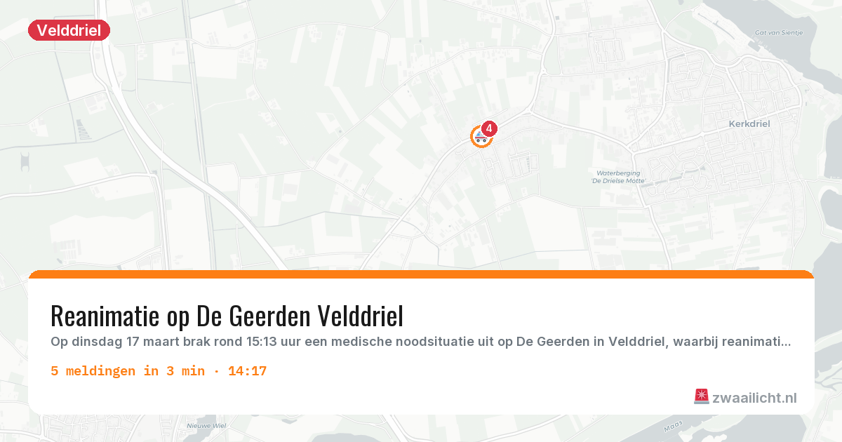 Kaart van de activiteitspiek bij Velddriel