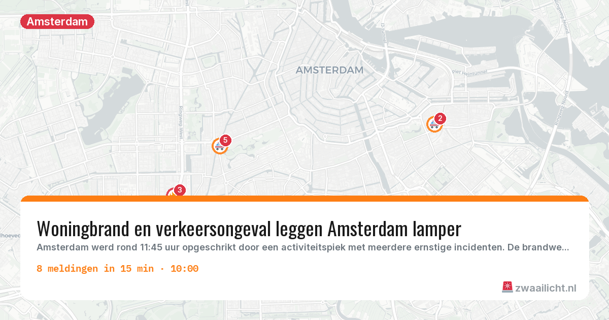 Kaart van de activiteitspiek bij Amsterdam