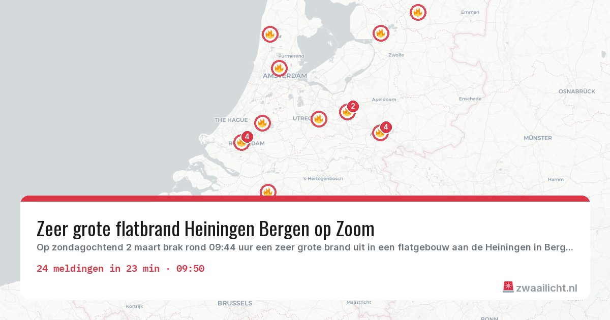 Kaart van de activiteitspiek bij Brandweer