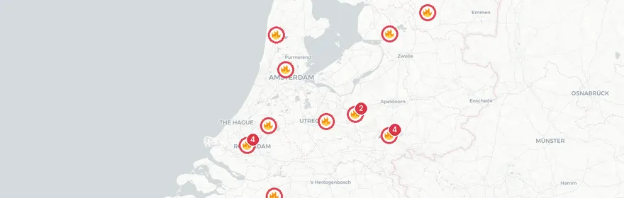 Kaart van Zeer grote flatbrand Heiningen Bergen op Zoom