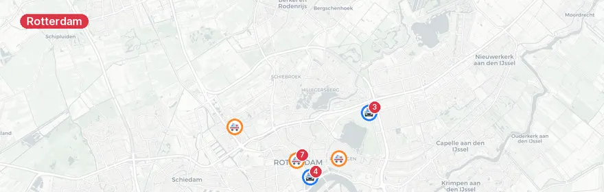 Kaart van Piek verkeersongevallen Rotterdam, meerdere locaties