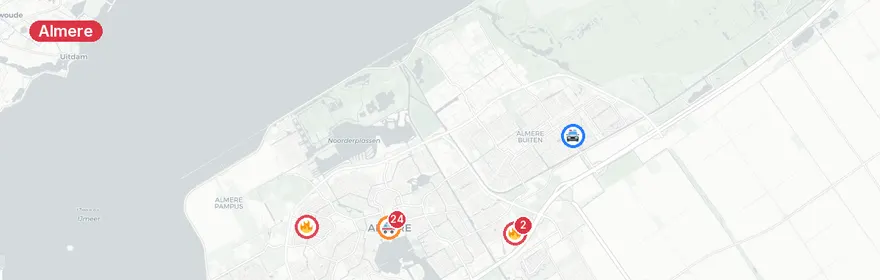 Kaart van Grote brand NorthC datacentrum Almere, GRIP 1 en 2