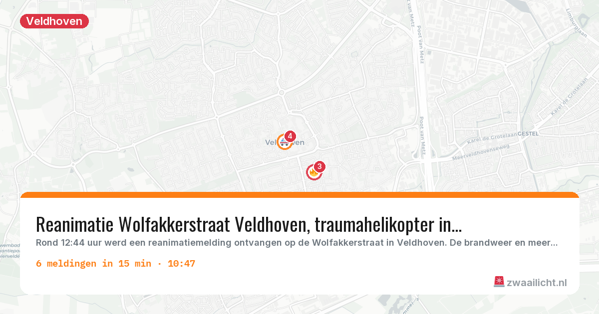 Kaart van de activiteitspiek bij Veldhoven