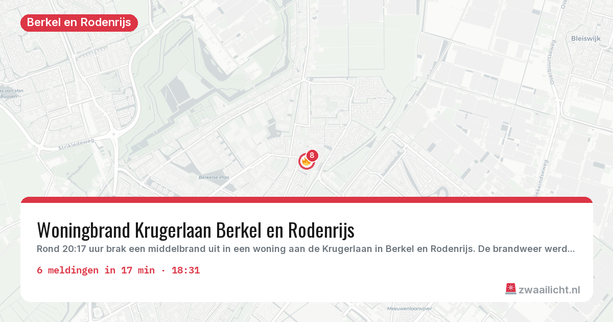 Kaart van de activiteitspiek bij Berkel en Rodenrijs