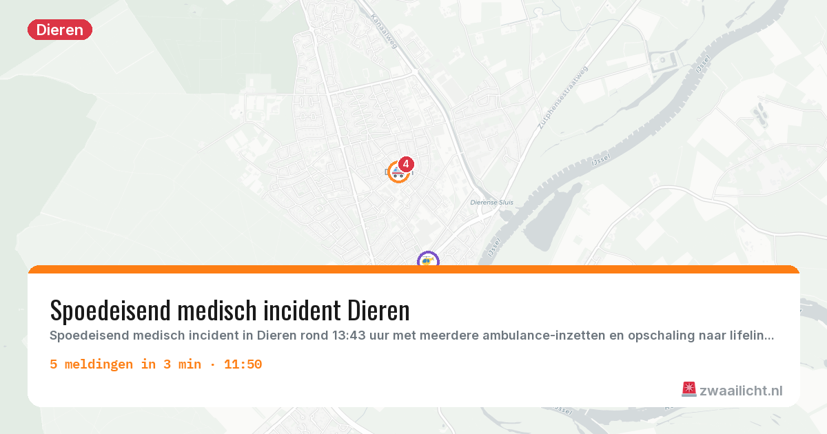 Kaart van de activiteitspiek bij Dieren