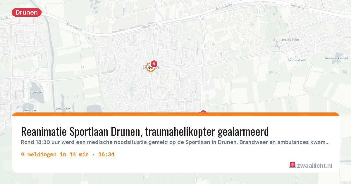 Kaart van de activiteitspiek bij Drunen