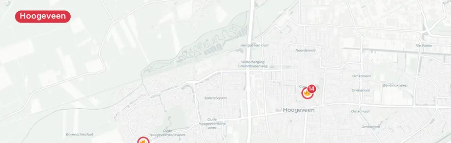 Kaart van Autobrand slaat over op woningen Hoogeveen