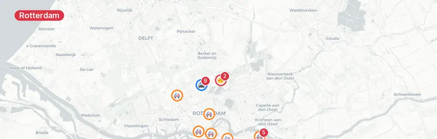 Kaart van Meerdere verkeersongevallen Rotterdam, twee gewonden