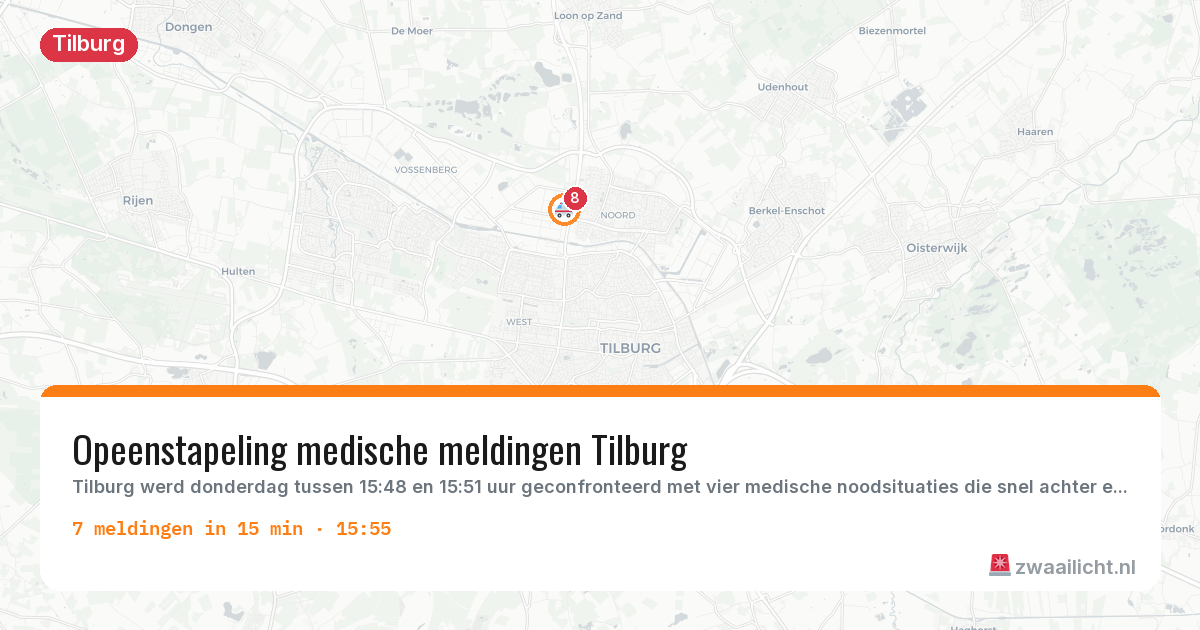 Kaart van de activiteitspiek bij Tilburg