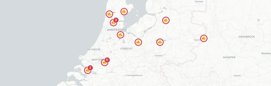 Kaart van Grote brandmeldinggolf Nederland 9 maart