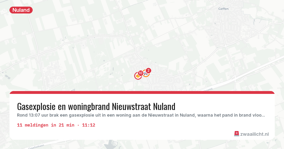 Kaart van de activiteitspiek bij Nuland