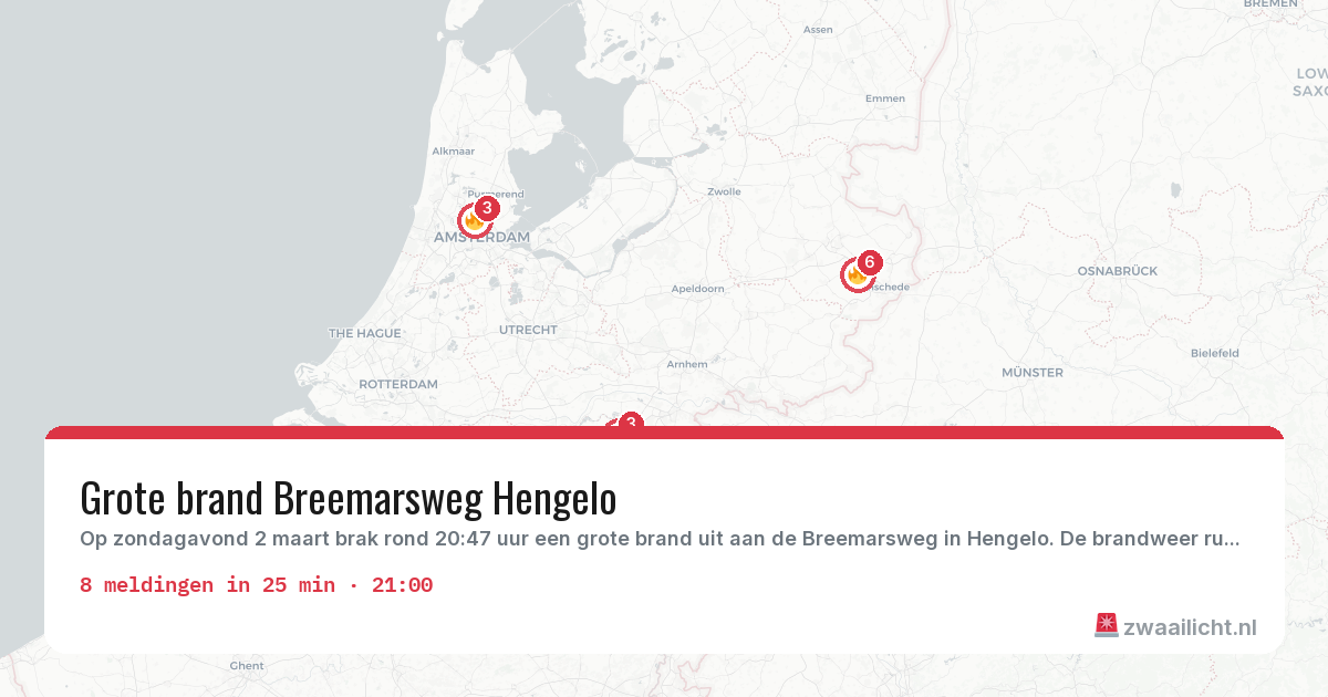 Kaart van de activiteitspiek bij Brandweer