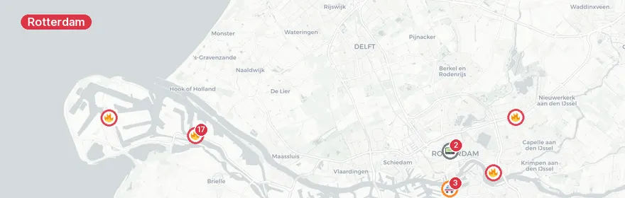 Kaart van Grote brand Elbeweg Europoort Rotterdam
