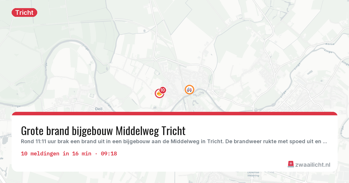 Kaart van de activiteitspiek bij Tricht