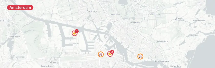 Kaart van Verkeersongelukken Transformatorweg Amsterdam