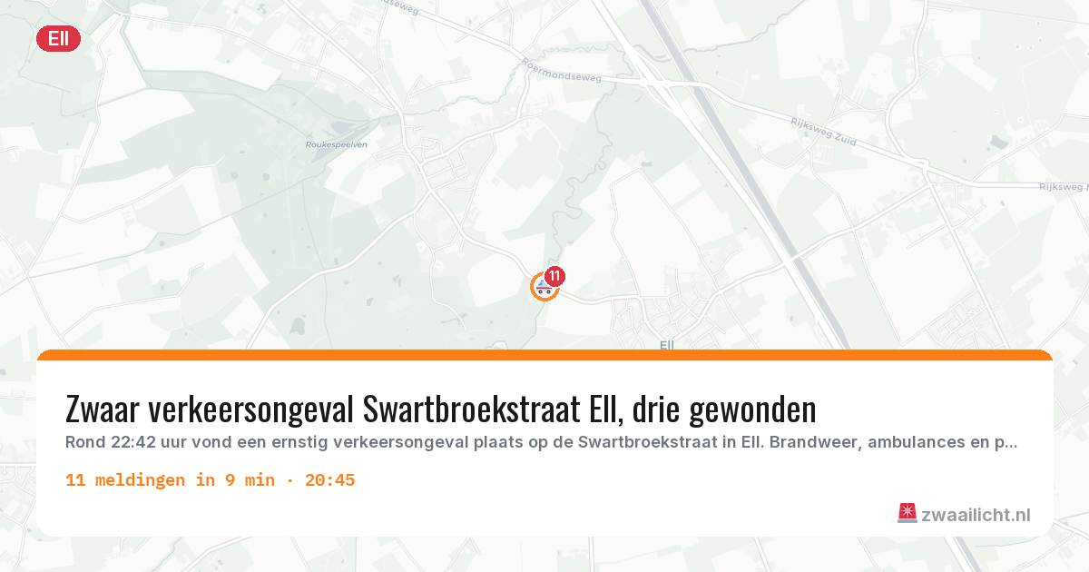 Kaart van de activiteitspiek bij Ell