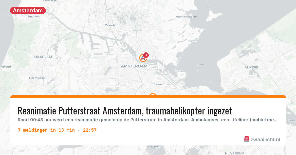Kaart van de activiteitspiek bij Amsterdam