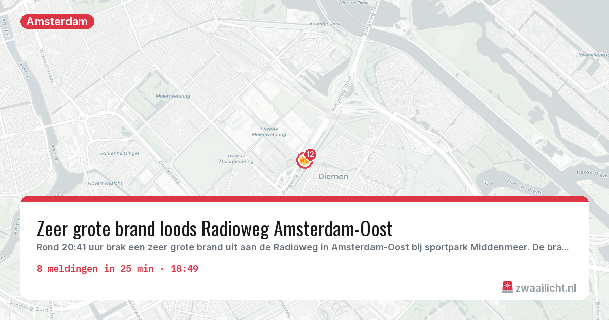 Kaart van de activiteitspiek bij Amsterdam