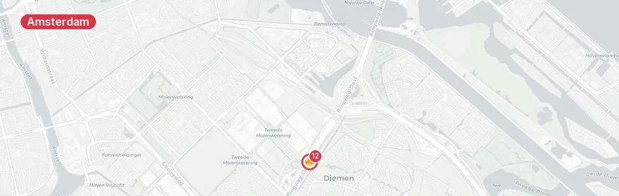 Kaart van Zeer grote brand loods Radioweg Amsterdam-Oost