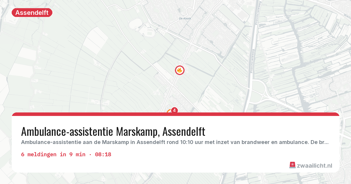 Kaart van de activiteitspiek bij Assendelft