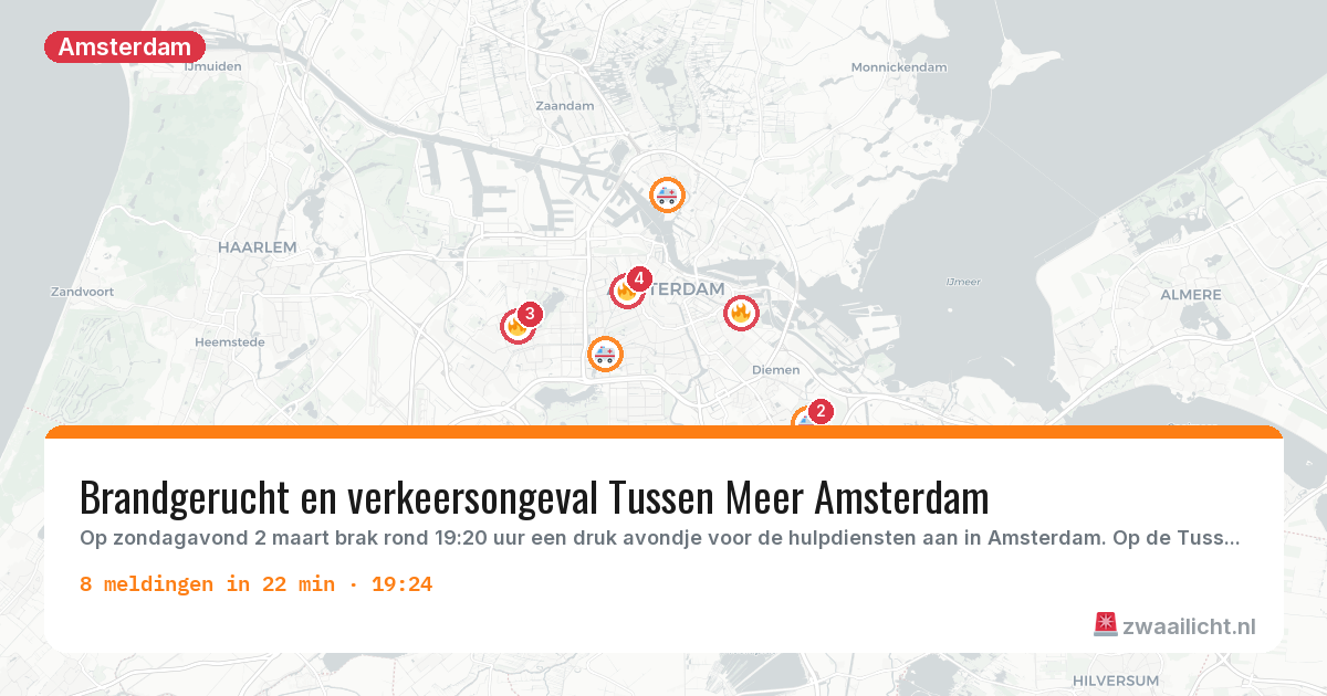 Kaart van de activiteitspiek bij Amsterdam
