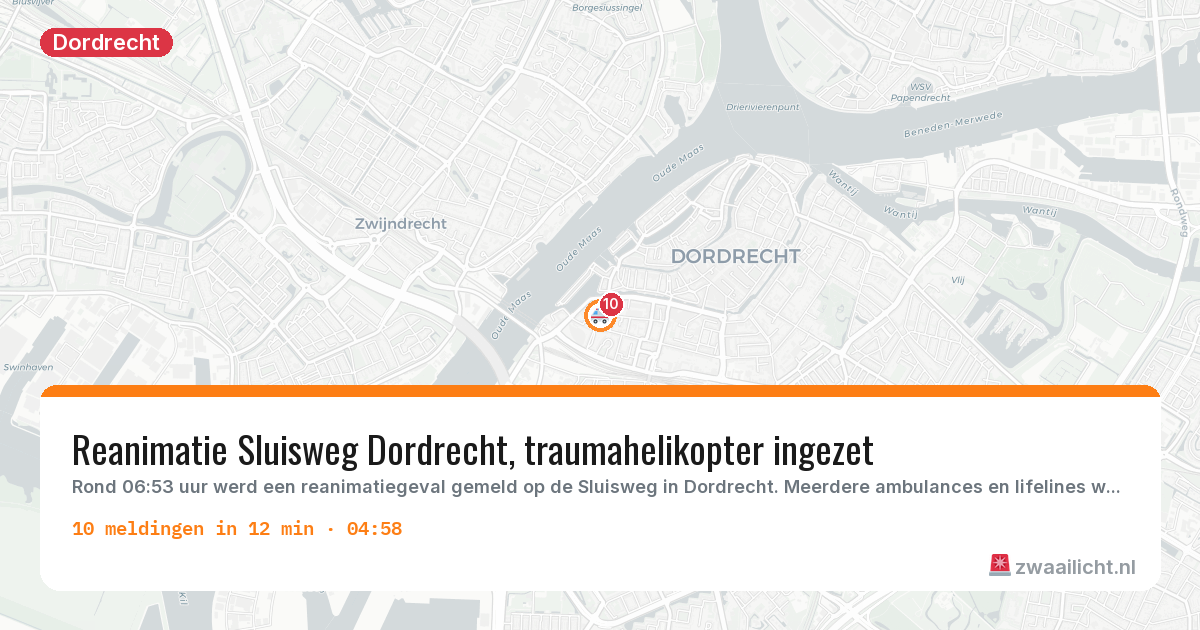 Kaart van de activiteitspiek bij Dordrecht