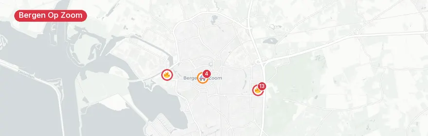 Kaart van Grote flatbrand Lievenshovelaan Bergen op Zoom