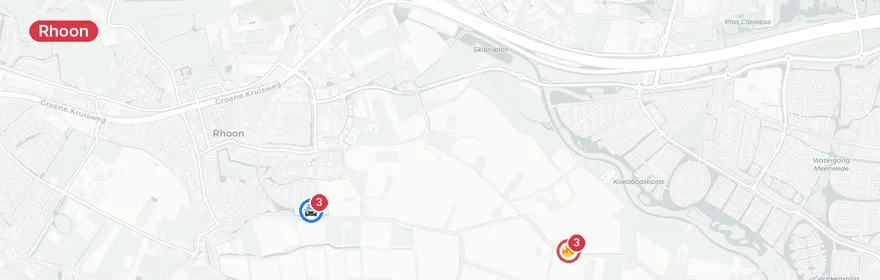 Kaart van Twee verkeersongevallen in Rhoon, één voertuig te water