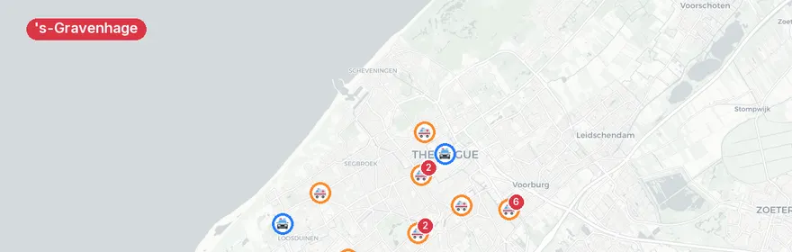Kaart van Twee verkeersongevallen Den Haag