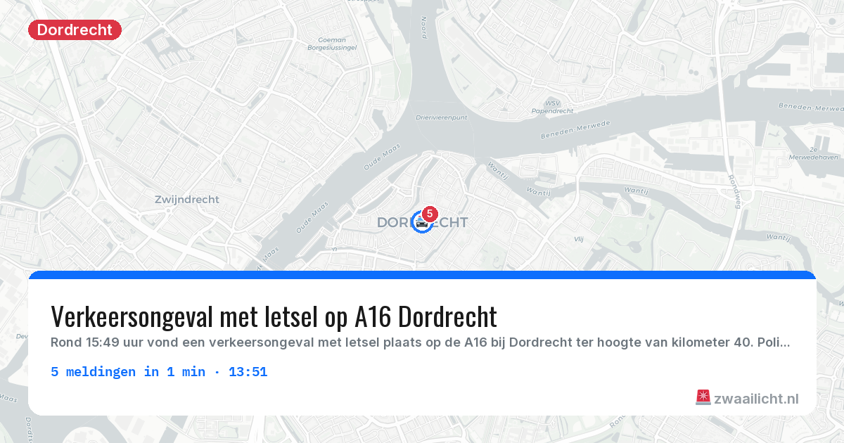 Kaart van de activiteitspiek bij Dordrecht