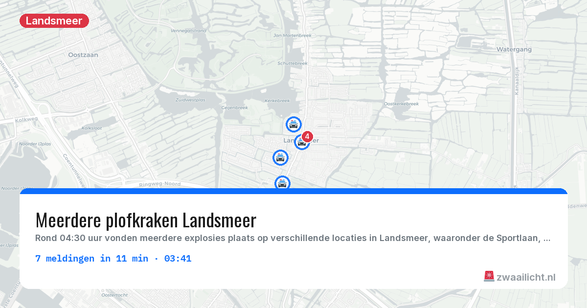 Kaart van de activiteitspiek bij Landsmeer