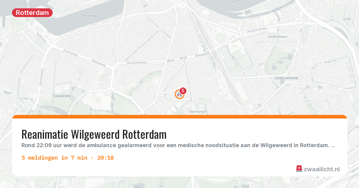 Kaart van de activiteitspiek bij Rotterdam