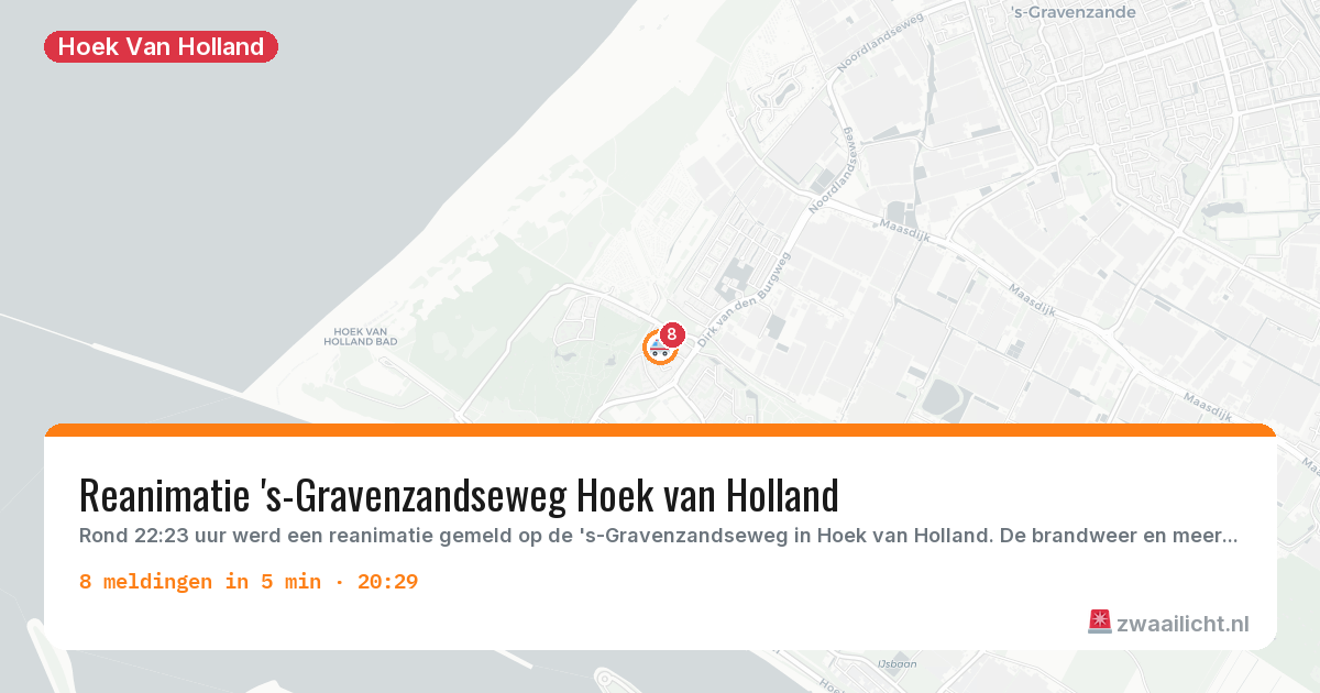 Kaart van de activiteitspiek bij Hoek Van Holland