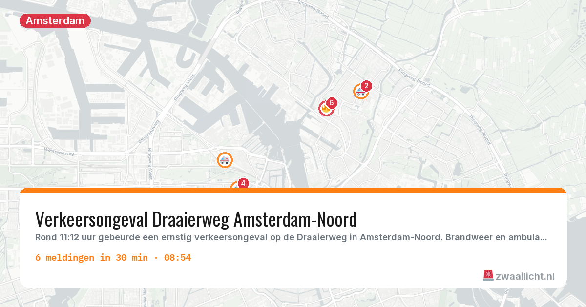 Kaart van de activiteitspiek bij Amsterdam