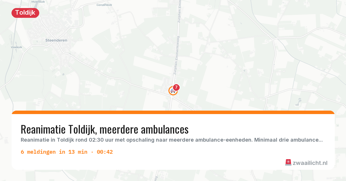 Kaart van de activiteitspiek bij Toldijk