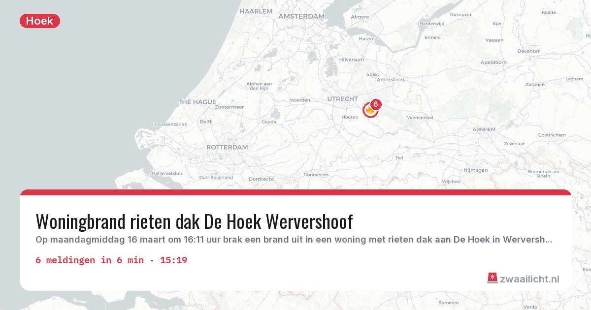 Kaart van de activiteitspiek bij Hoek