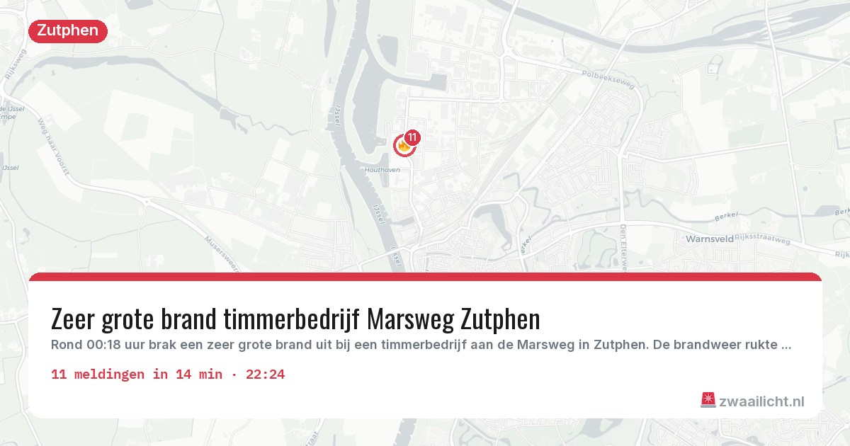 Kaart van de activiteitspiek bij Zutphen