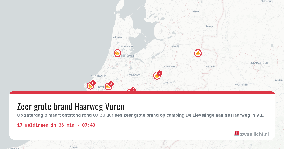 Kaart van de activiteitspiek bij Brandweer
