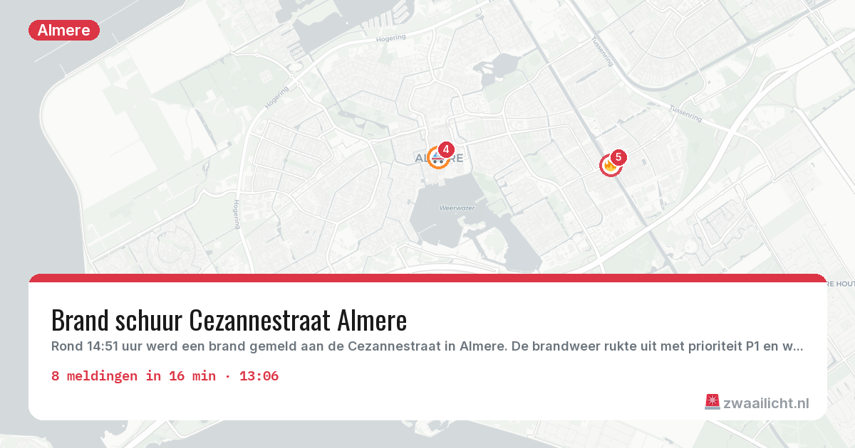 Kaart van de activiteitspiek bij Almere