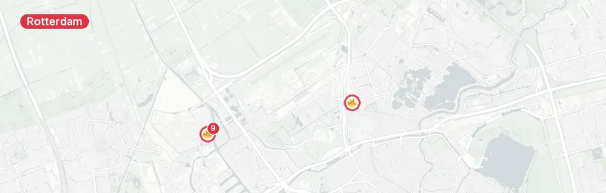 Kaart van Grote brand kantoorpand Innsbruckweg Rotterdam