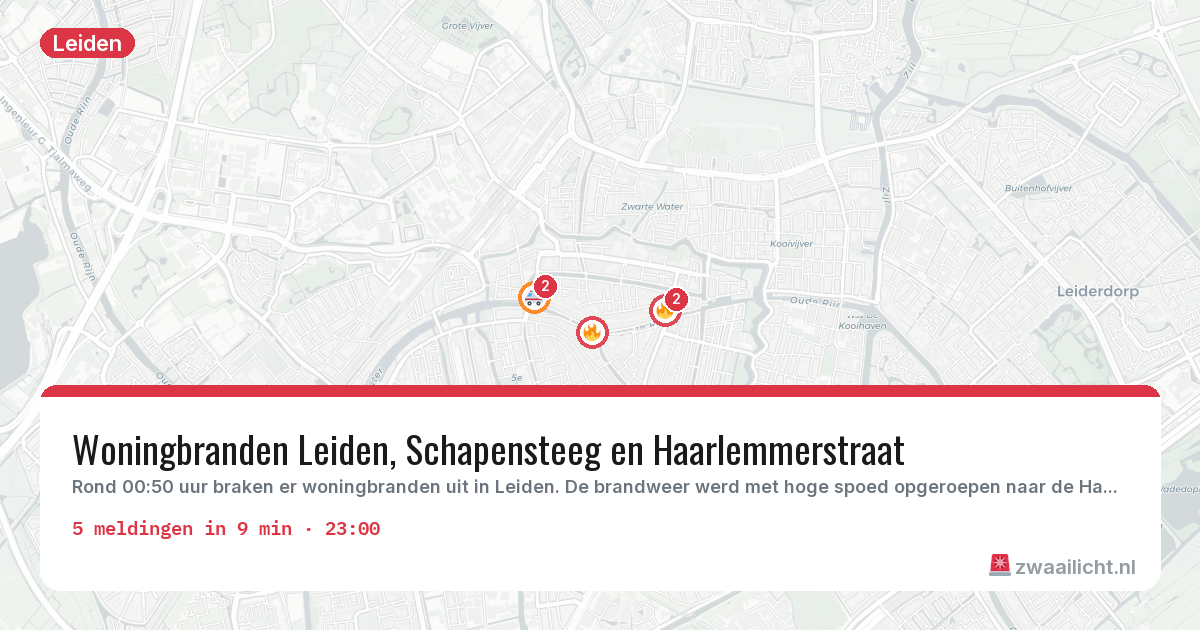Kaart van de activiteitspiek bij Leiden