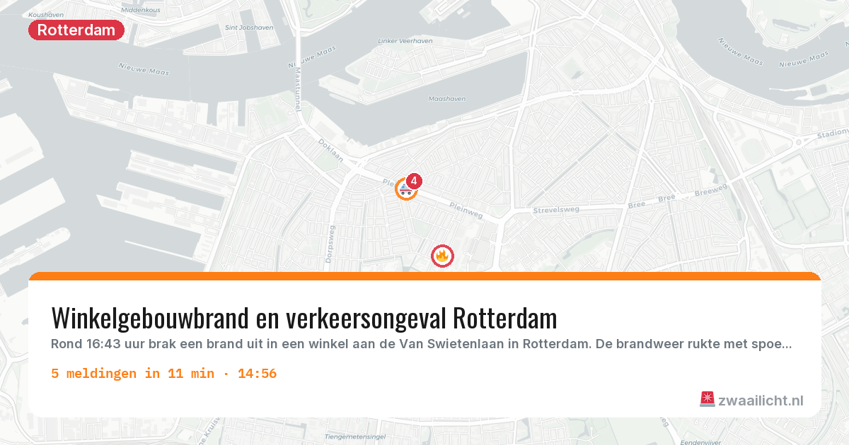Kaart van de activiteitspiek bij Rotterdam