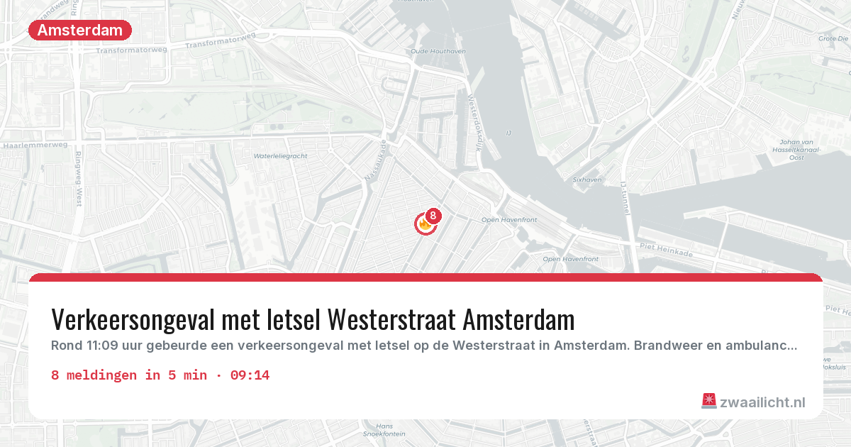 Kaart van de activiteitspiek bij Amsterdam