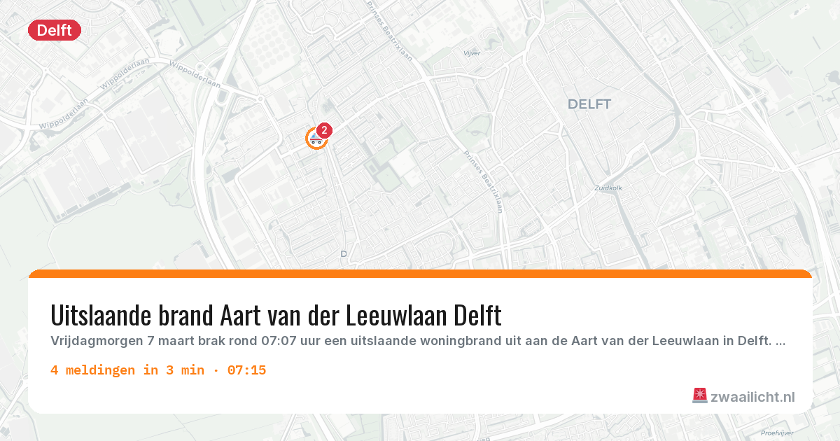 Kaart van de activiteitspiek bij Delft