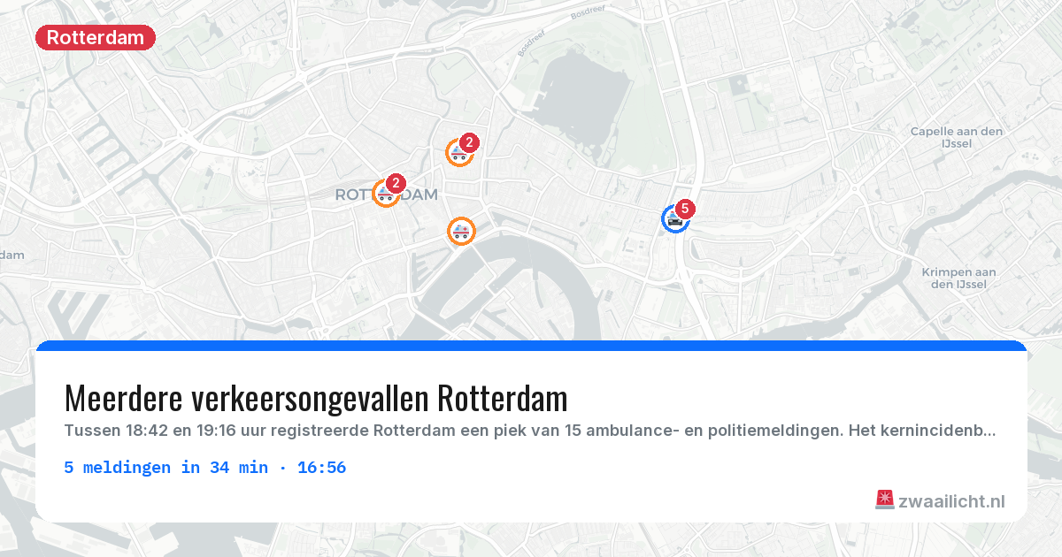 Kaart van de activiteitspiek bij Rotterdam